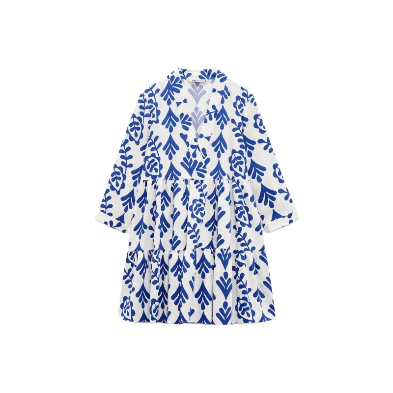 ZARA Long-Sleeved Dresses Women's White-0