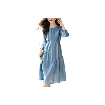 Mo Han Yi Mei Long Sleeved Dress Women's Blue