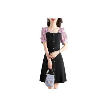 Like The Age Of Water Summer Short Sleeved Dress Slim Fit Women's Black
