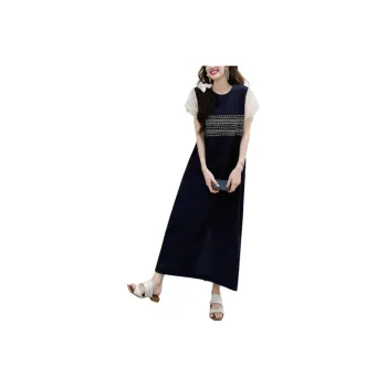 Wbwq Short Sleeved Dress Women's Navy Blue