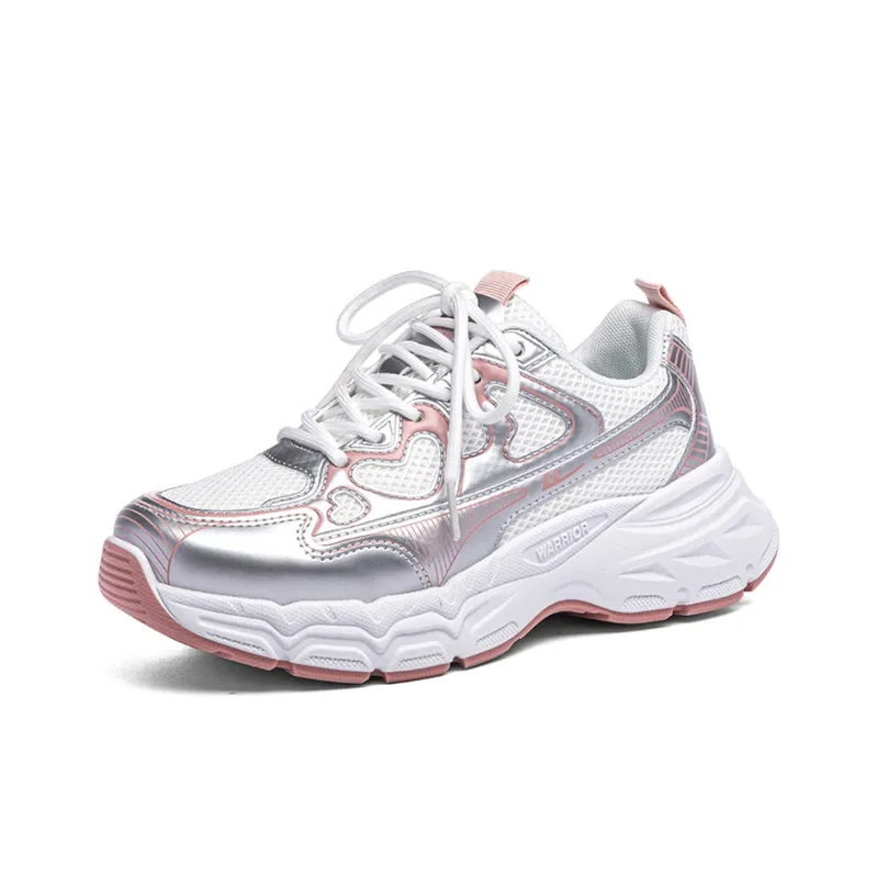 Warrior Breathable Moisture Wicking Height Increasing Low Top Casual Running Shoes Women's Silver White Pink Red-1
