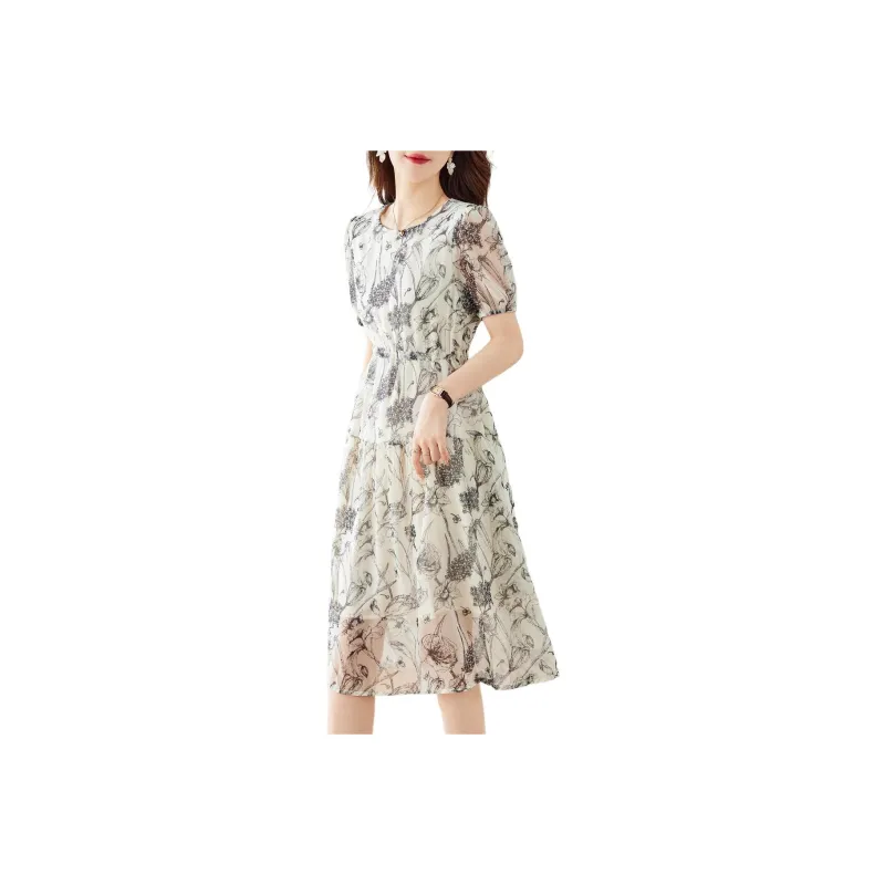 Still Quiet Short Sleeved Dresses Women's Black Beige-0