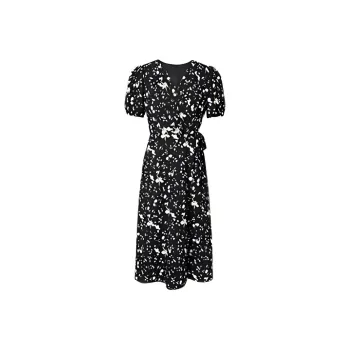 Hopeshow Short Sleeved Dress Women's Black With Floral