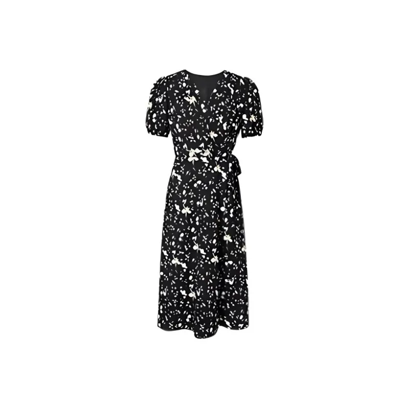 Hopeshow Short Sleeved Dress Women's Black With Floral-0
