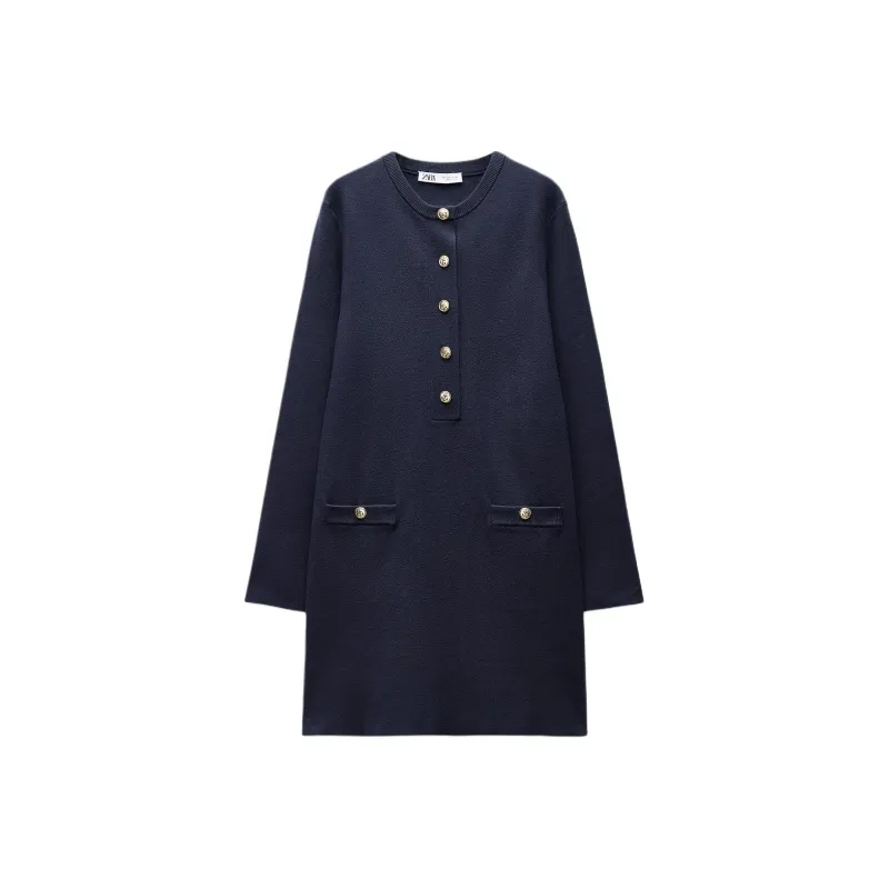 ZARA Long Sleeved Dresses Women's Sea Blue-0