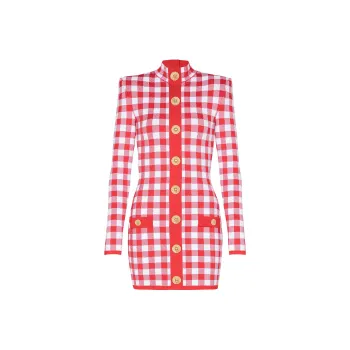 BALMAIN Gingham Knitted Minidress