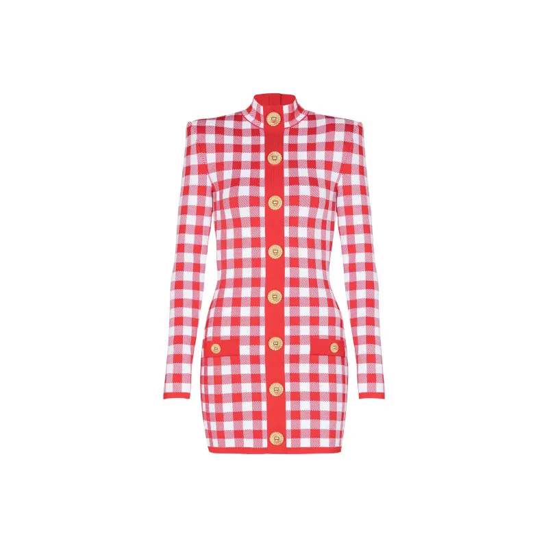 BALMAIN Gingham Knitted Minidress-0