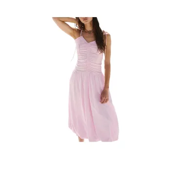FREE PEOPLE Liza Drop-Waist Midi Slip Dresses Women's Festival Bloom/Floral Pink