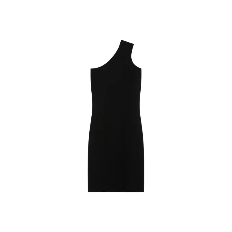 SportMa Knitted Viscose One shoulder Dress Sleeveless Dress Women's Black-0