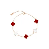 18K Gold Four-Leaf Clover Five Floral Bracelet (Tubas Red White)