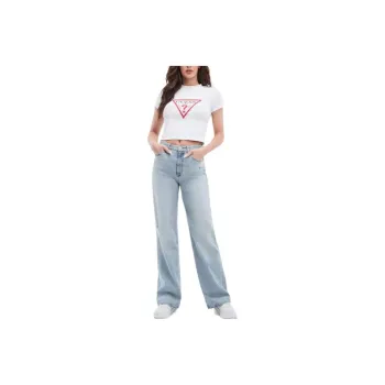 GUESS Eco Distressed High-Rise Wide Leg Jeans Women's Light Blue