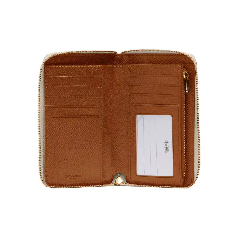 COACH Id Zip Wallet Cross Grain Leather Wallet Medium Size Women's White-1