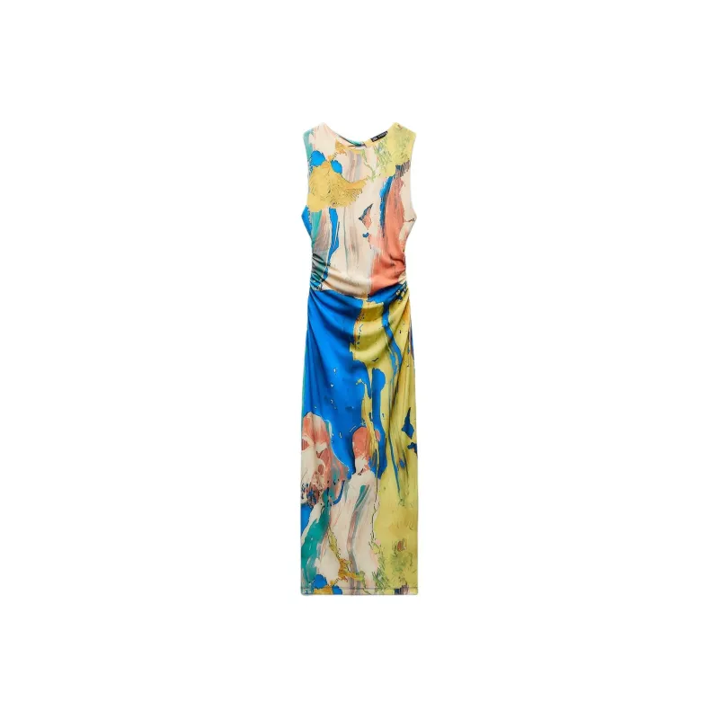 ZARA Sleeveless Dress Women's Blue-0