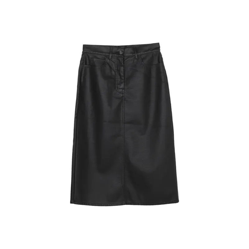 WEEKEND MaxMara Leather Long Skirt Women's Black-0