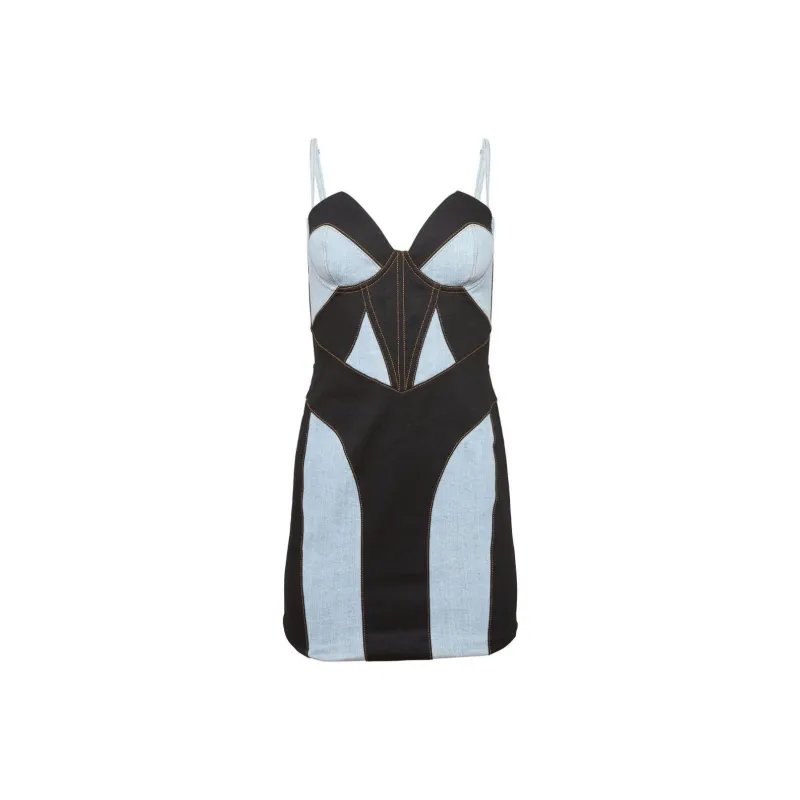 Fleur Du Mal Two tone Denim Bustier Dress-0