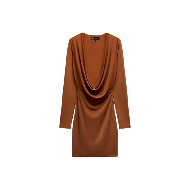 ZARA Trf Long Sleeved Dress Women's Toffee-0
