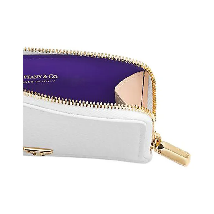 TIFFANY & CO. Leather Card Holder Women's White-4