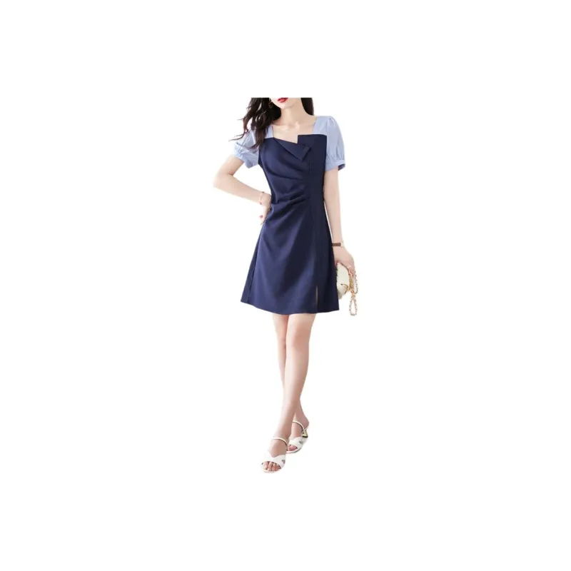 Still Quiet Short Sleeved Dresses Women's Navy Blue-3