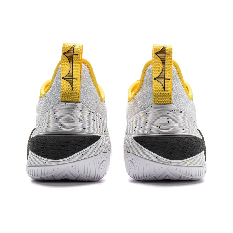 LiNing Buckets Shock Absorbers Slip Resistant Breathable Low Top Basketball Shoes Men's White Yellow-5