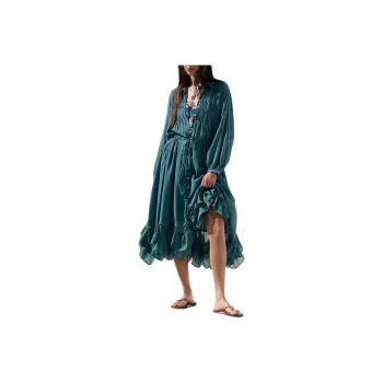 FREE PEOPLE Sea La Vie Midi Long-Sleeved Dresses Women's Sagebrush Green/Desert Green