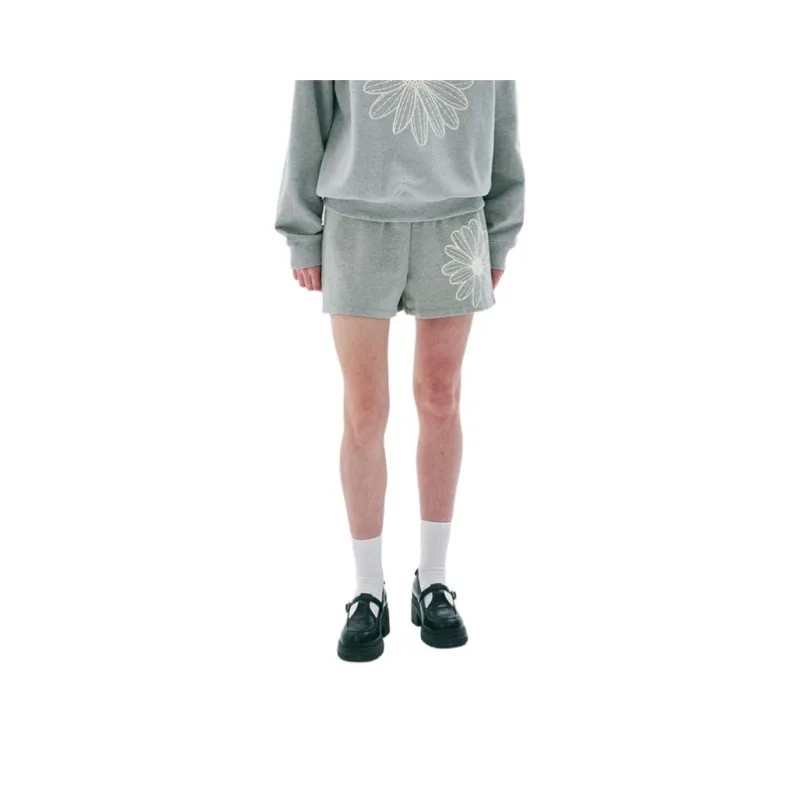 MARDI MERCREDI SS25 SWEAT SHORTS FLOWER_GREY IVORY Casual Shorts Korean Style Women's Gray Ivory-0