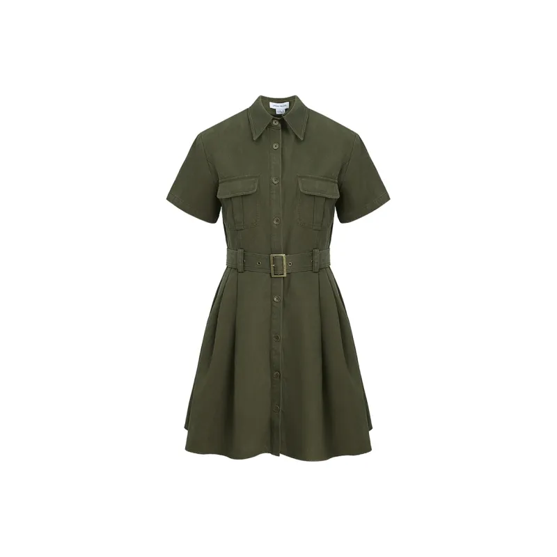URBAN REVIVO Short Sleeved Dress Women's Olive Green-0