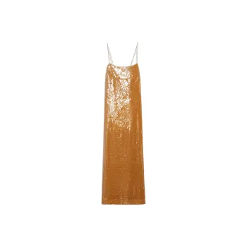 MaxMara Arancio Collection Sequinned Sheath Dress Slip Dresses Women's Hazelnut Brown
