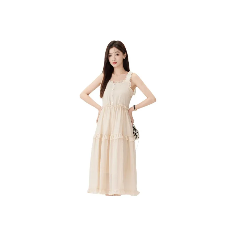 HUASJ Slip Dresses Women's Milk Tea Beige-0