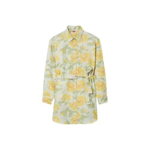 KENZO Peonies' Kimono Sleeved Shirt Dress