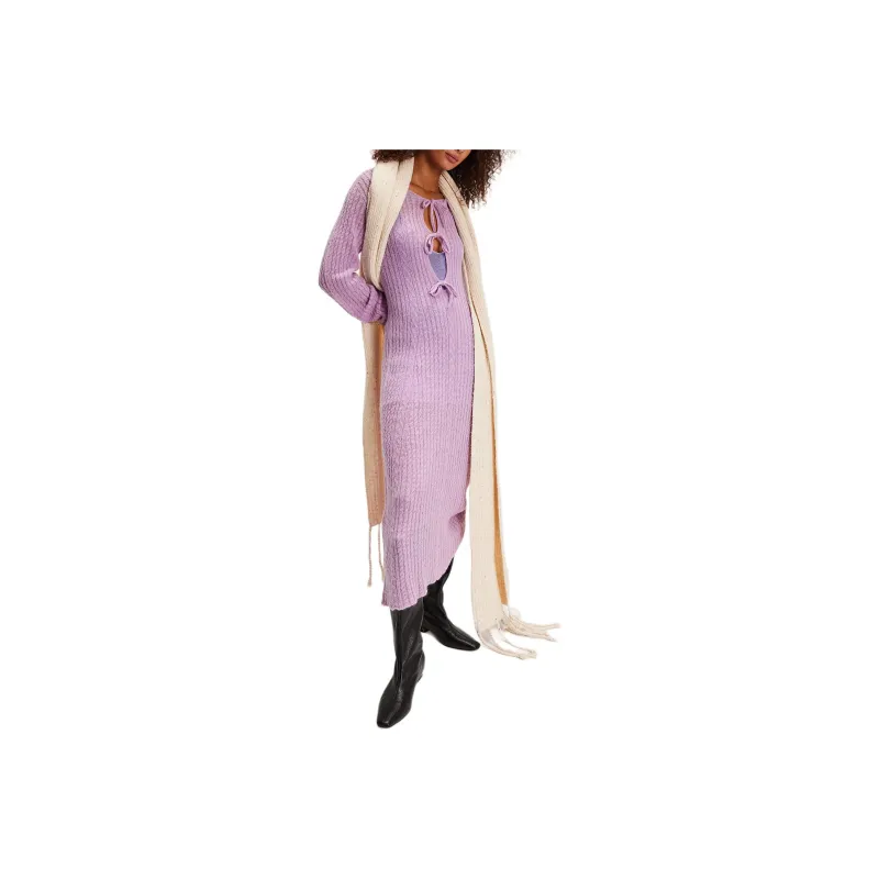 FREE PEOPLE Alohas Triza Maxi Dress Long-Sleeved Dresses Women's Lilac/Light Purple-0