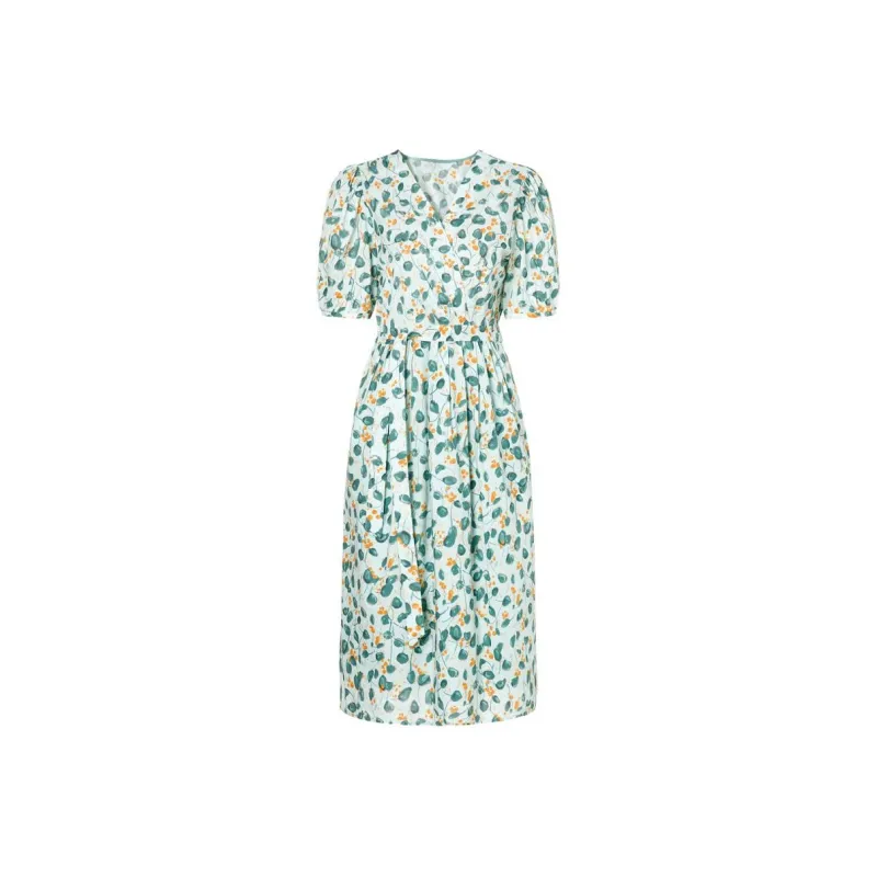 JZ Juzui Short-Sleeved Dresses Women's Floral Light Green-0