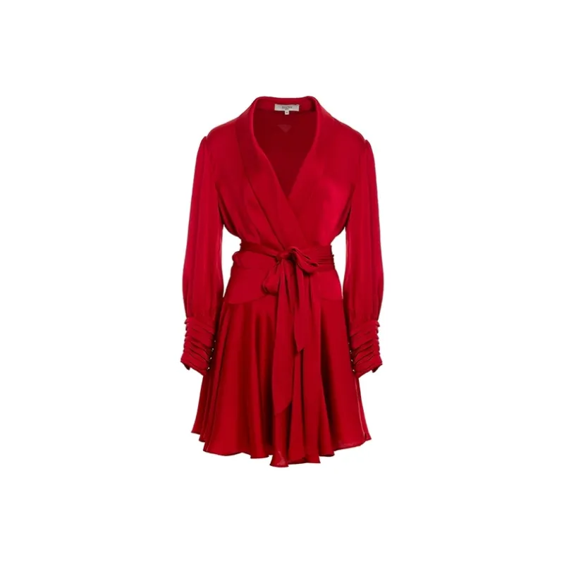 BESIONIA Long Sleeved Dresses Women's Red-0