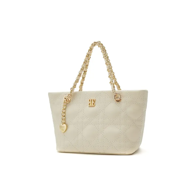 ELLE Cow Leather Tote Handbag Women's Black/White-6