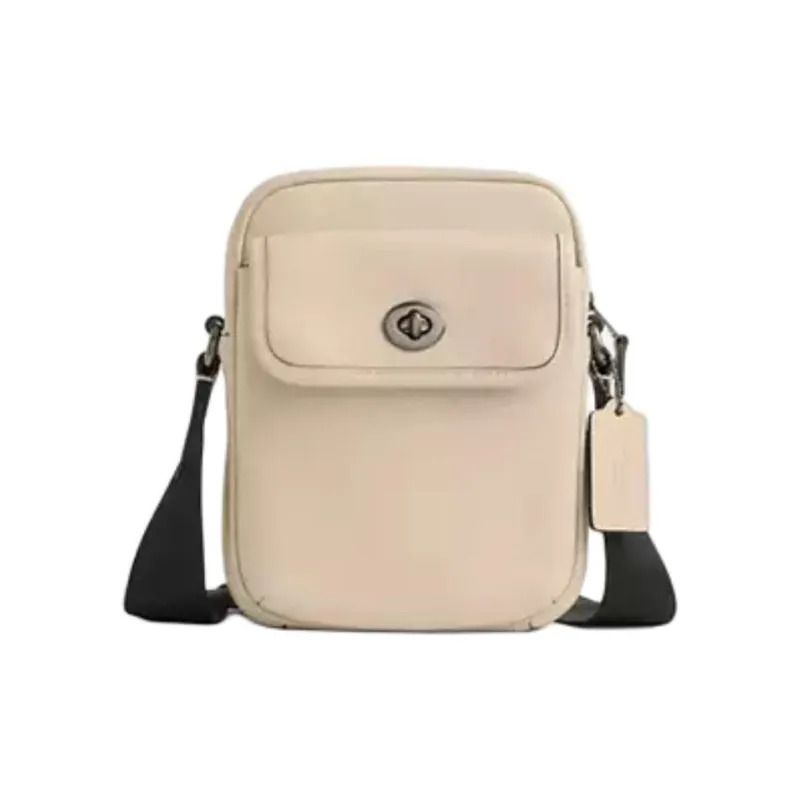 COACH Turnlock Cow Leather Shoulder Bag, Crossbody Bag Mini Men's Ivory White-0