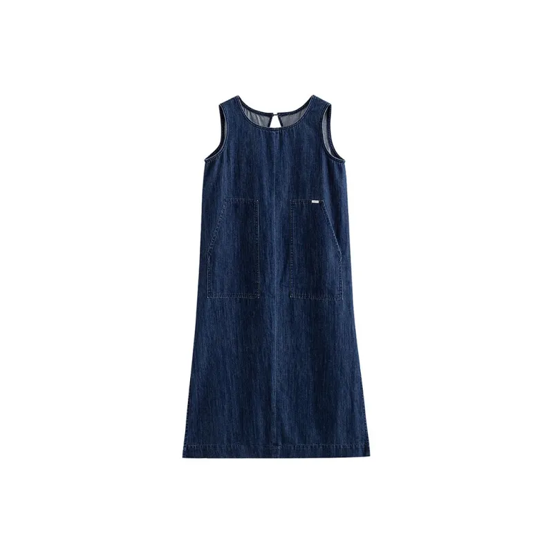 Initial Language Sleeveless Dress Women's Dark Blue-0