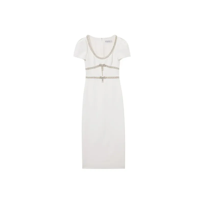 Self portrait Short Sleeved Dresses Women's Pure White-0