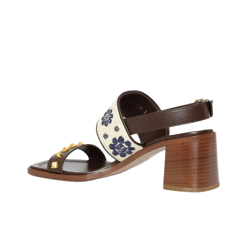 Valentino Rockstud One Strap Sandals 6cm Women's Brown-3