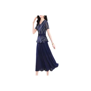 Mapping Short Sleeved Dresses Women's Navy Blue
