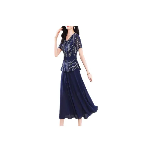 Mapping Short Sleeved Dresses Women's Navy Blue
