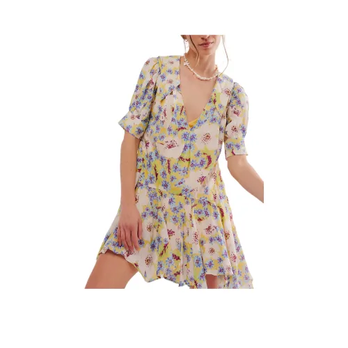 FREE PEOPLE Sugar Crush Mini Dress Short-Sleeved Dresses Women's Lemon Combo/Lemon
