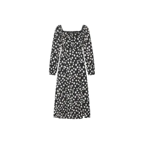 MO&CO Long Sleeved Dresses Women's Black With Mixed Print