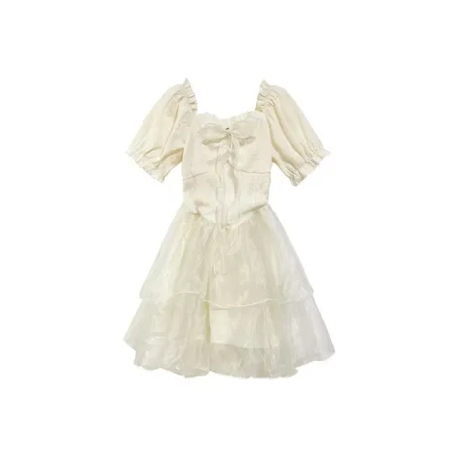 PLAY BUSH Short Sleeved Dress Women's Apricot
