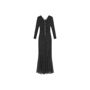 Self-portrait Embellished Fishnet Crossover Maxi Dress