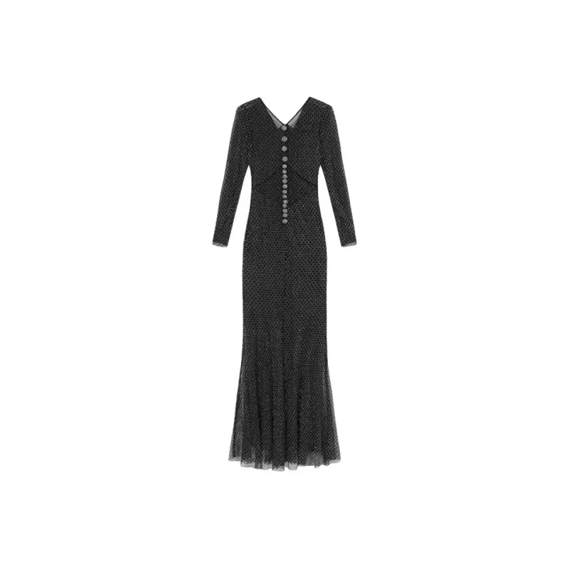 Self-portrait Embellished Fishnet Crossover Maxi Dress-0