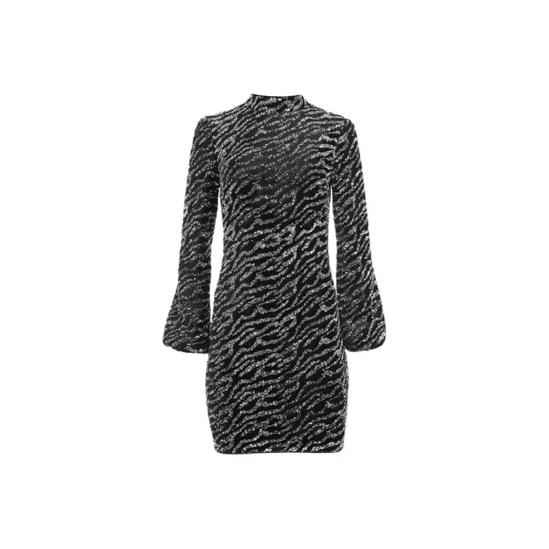 GUESS Zoe Sequin Dress Long-Sleeved Dresses Women's Black-0