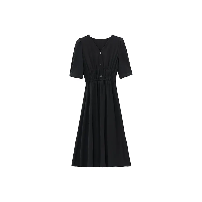 Si Bei'er Short Sleeved Dress Women's Black-0