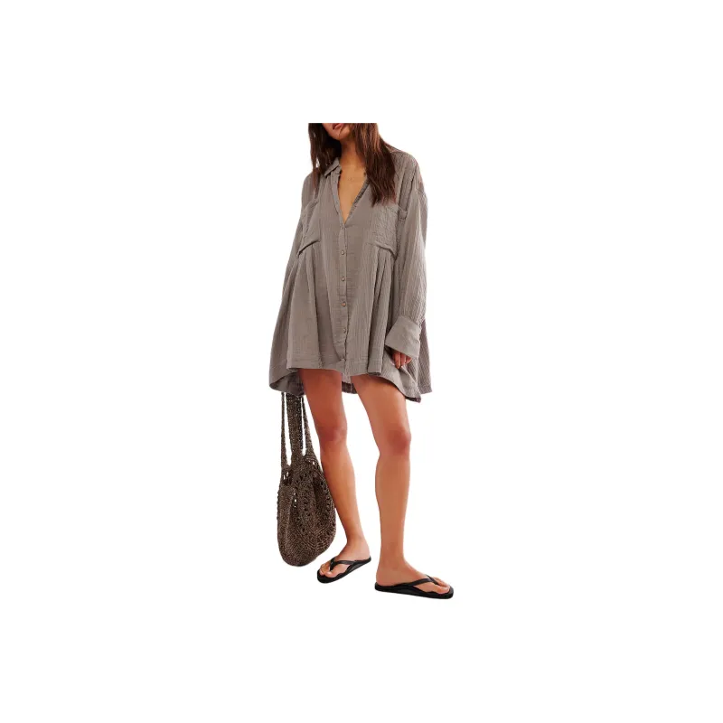 FREE PEOPLE The Voyager Shirtdress Long-Sleeved Dresses Women's Aven/Ewen Color-0