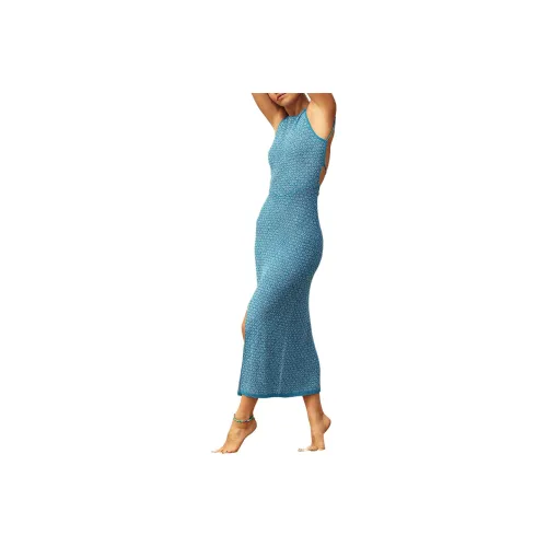 FREE PEOPLE Mindy Backless Midi Sleeveless Dress Women's Blue Heron Combo