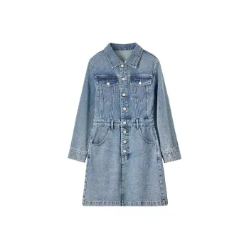 SENTUBILA Long Sleeved Dresses Women's Denim Blue