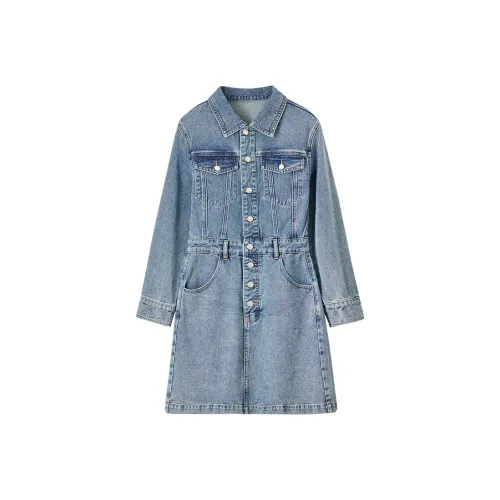 SENTUBILA Long Sleeved Dresses Women's Denim Blue